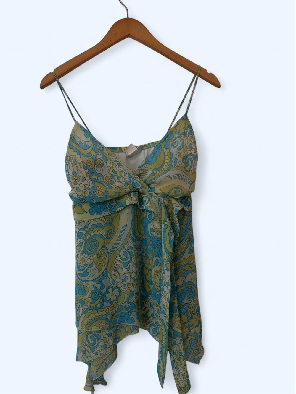 Fashion Bug Teal and Olive Paisley Camisole with Tie Front